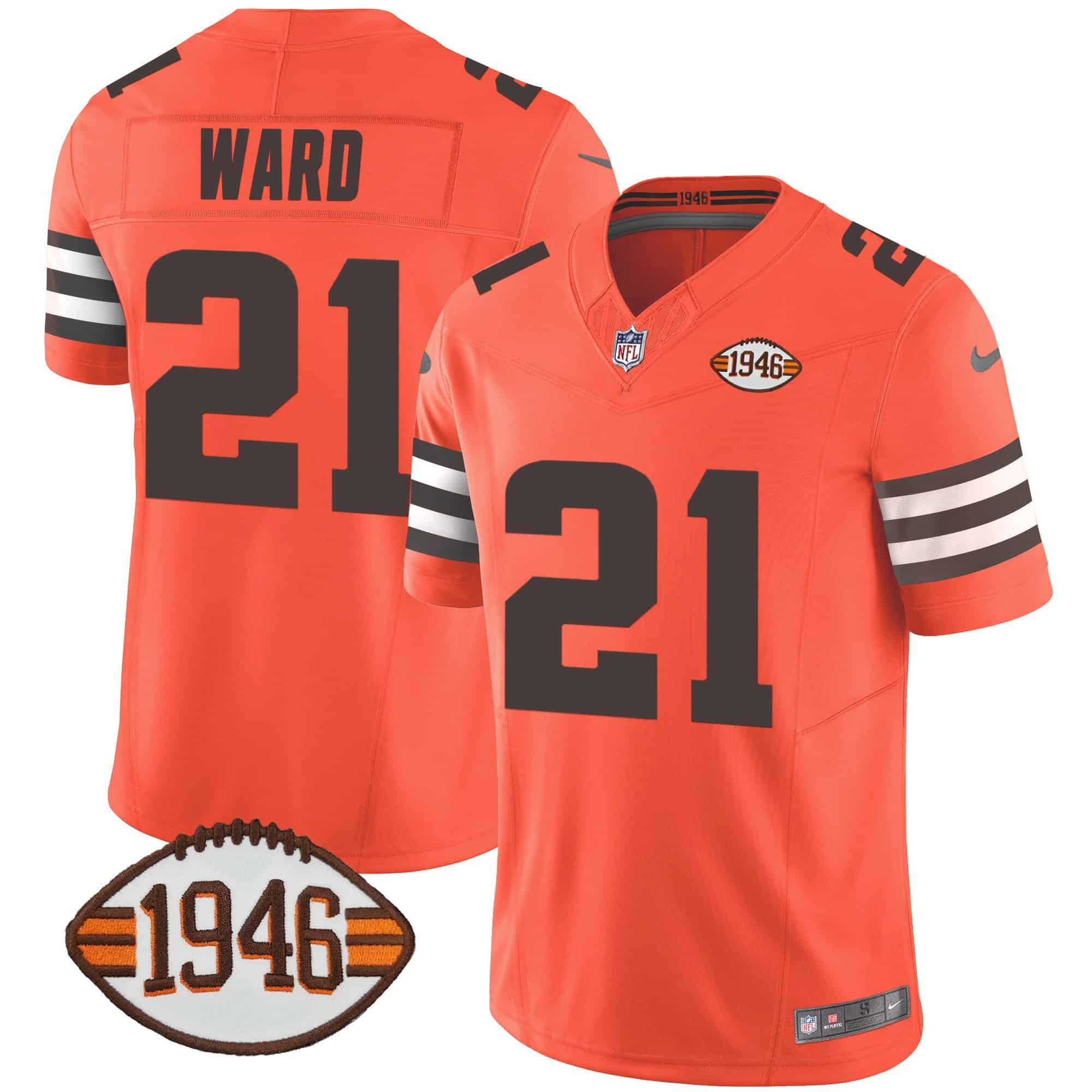 Men Cleveland Browns #21 Ward Orange 1946 75th Anniversary Patch 2024 Nike NFL Jersey->indianapolis colts->NFL Jersey